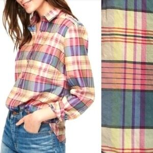 J. Crew Classic Plaid button popover Shirt M